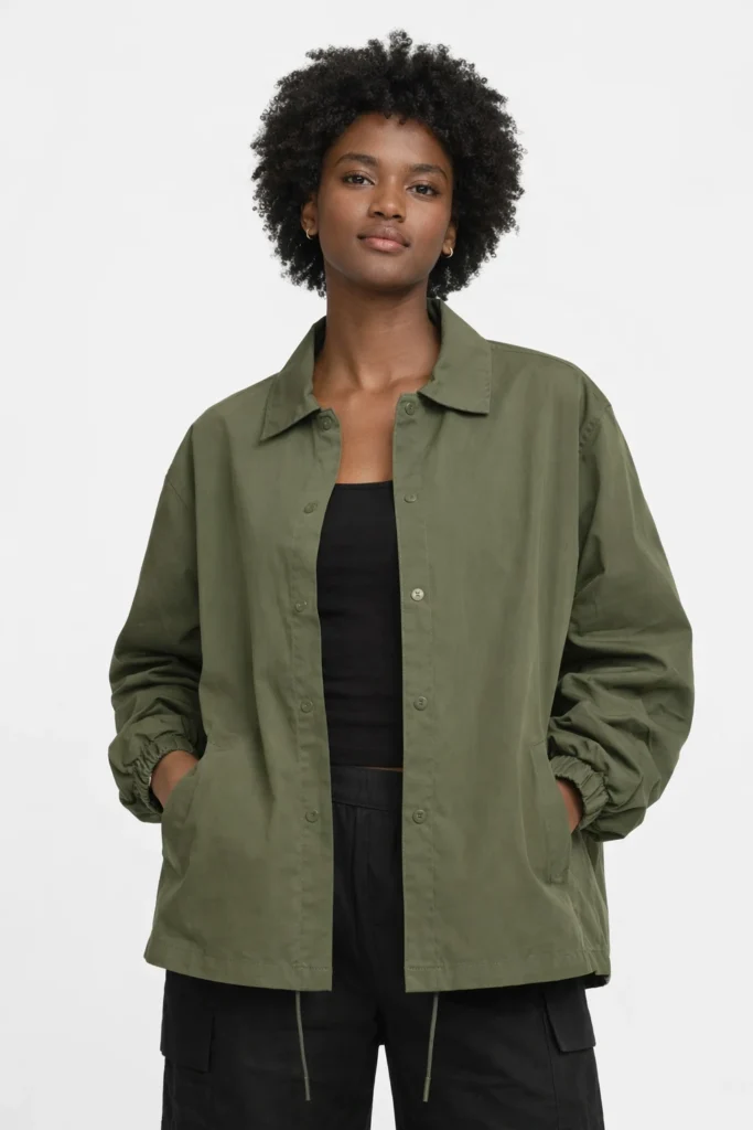 Olive Utility Coach Jacket – Women’s Lightweight Casual Outerwear