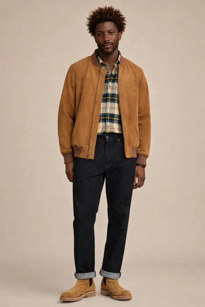 Casual Suede Bomber Jacket